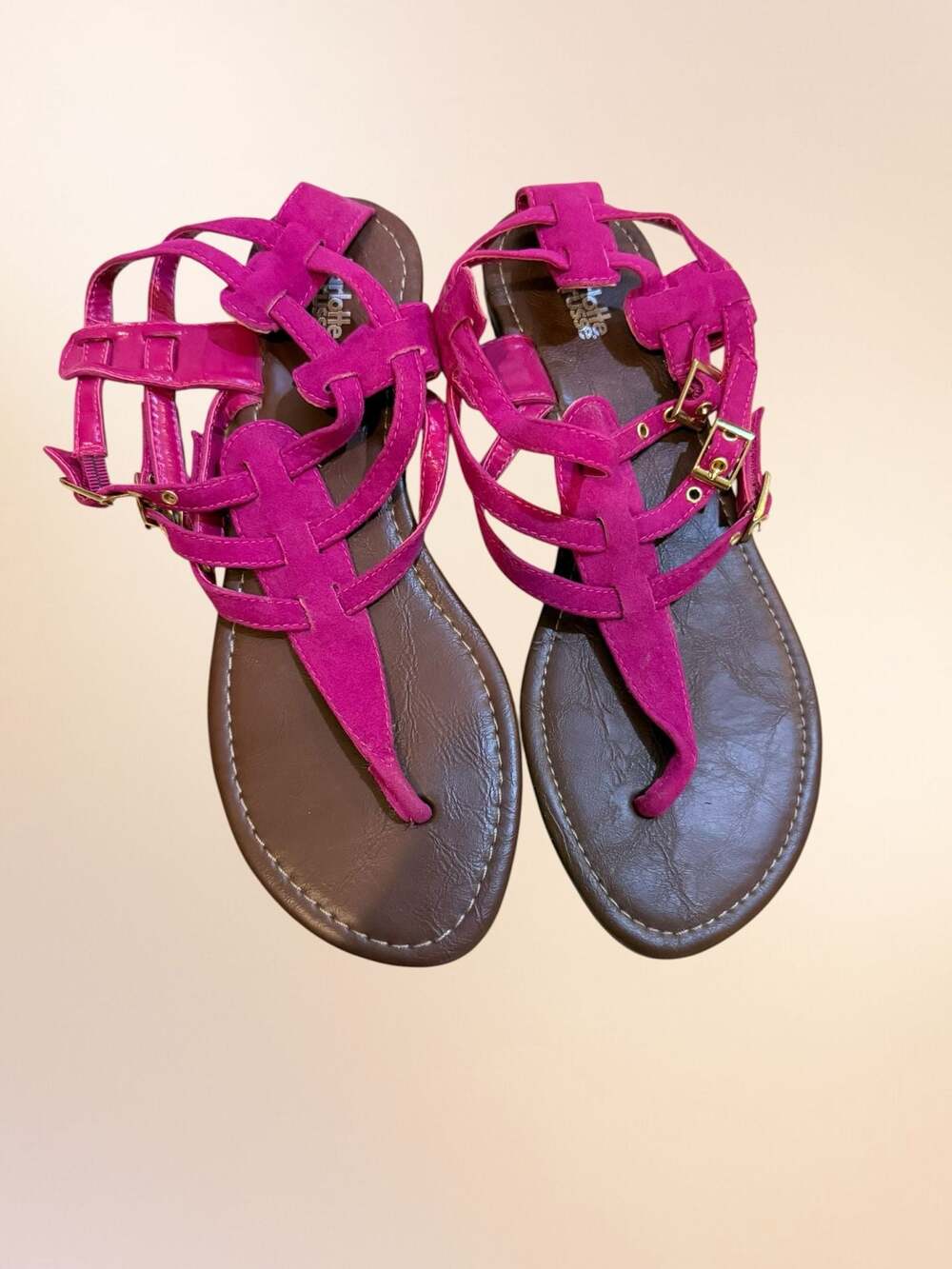 Charlotte Russe Pink Gladiator Flat Thong Sandals